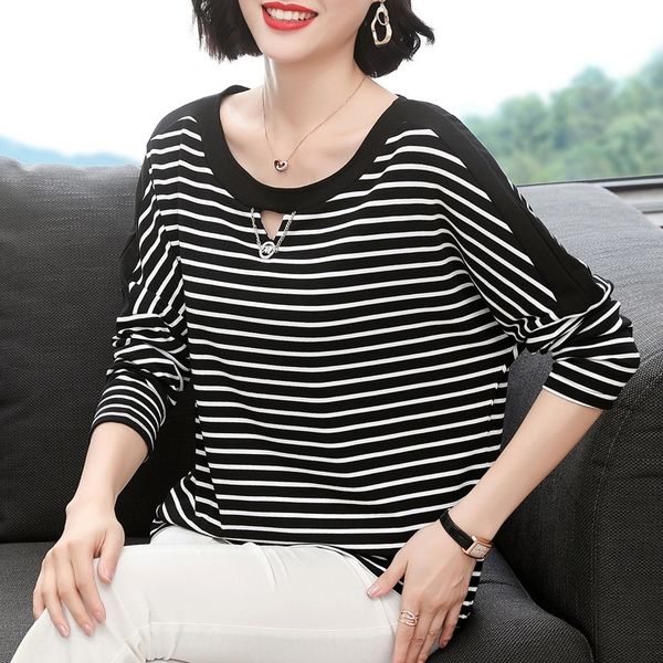 pogvz striped op foreign shirt wear t middle aged mother new bottomed loose women spring and autumn t-shirt cotton long sleeve autumn sty, White
pogvz striped op foreign shirt wear t middle aged mother new bottomed loose women spring and autumn t-shirt cotton long sleeve autumn sty, White