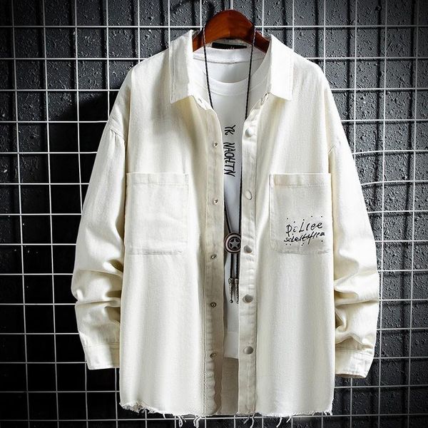 men's jackets personality korean back letter printed mens denim long sleeve single breasted lapel male medium length coats plus size, Black;brown
men's jackets personality korean back letter printed mens denim long sleeve single breasted lapel male medium length coats plus size, Black;brown