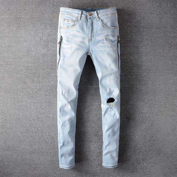 2021 new fashion streetwear light blue stripe spliced designer ripped men punk pencil pants hip hop jeans htwc
2021 new fashion streetwear light blue stripe spliced designer ripped men punk pencil pants hip hop jeans htwc