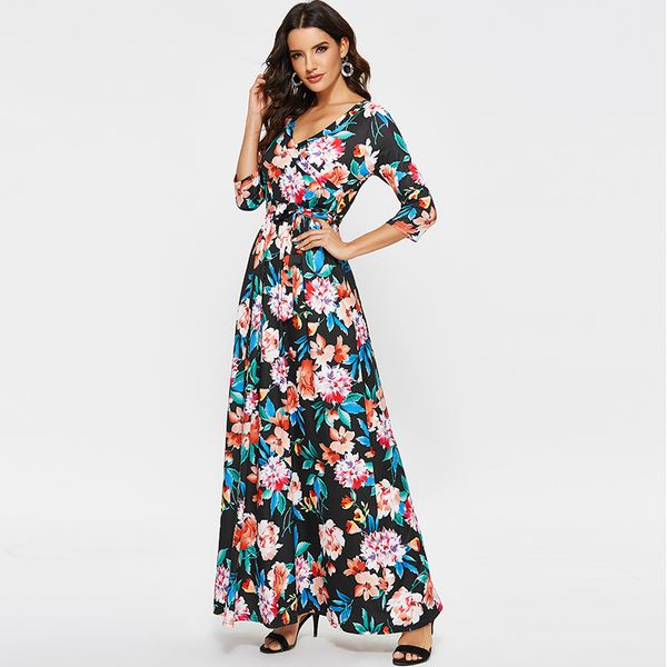 aachoae long maxi dress for womens 2020 vintage floral print casual sashes dress half sleeve v neck boho dresses vestidos largos lj201202, White;black
aachoae long maxi dress for womens 2020 vintage floral print casual sashes dress half sleeve v neck boho dresses vestidos largos lj201202, White;black