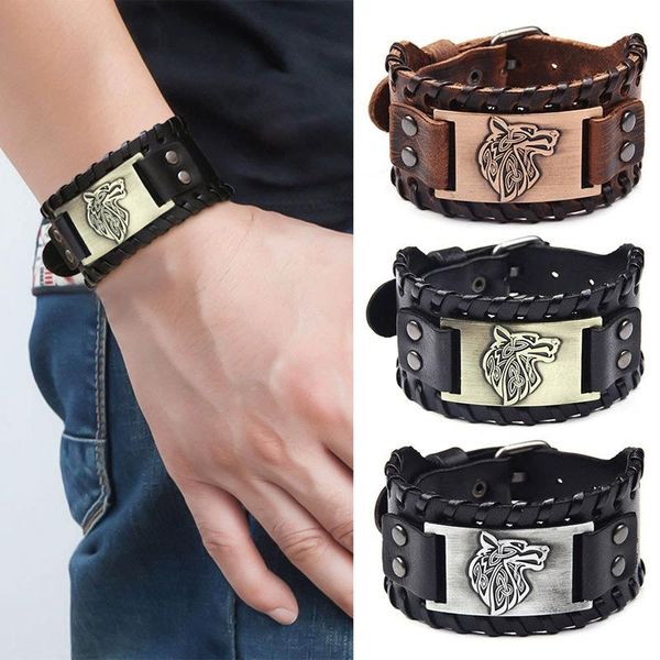 vintage male black brown wolf head leather bracelet men imprint wide bracelets bangles punk rock style jewelry, Golden;silver
vintage male black brown wolf head leather bracelet men imprint wide bracelets bangles punk rock style jewelry, Golden;silver