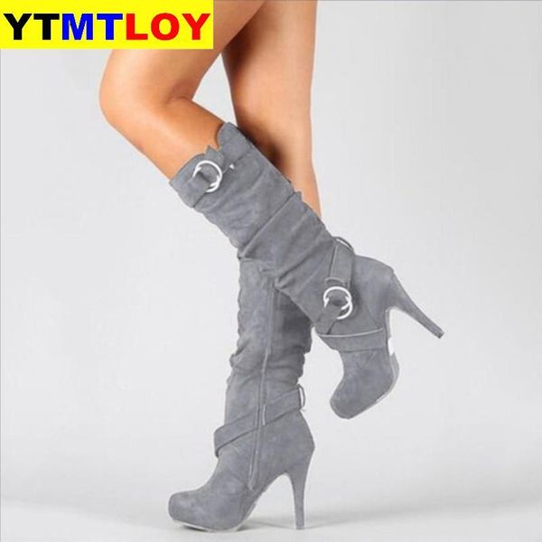 size 34-43 lady shoes buckle strap flock knee high women boots thin heel round toe platform fashion ladies pu leather, Black
size 34-43 lady shoes buckle strap flock knee high women boots thin heel round toe platform fashion ladies pu leather, Black