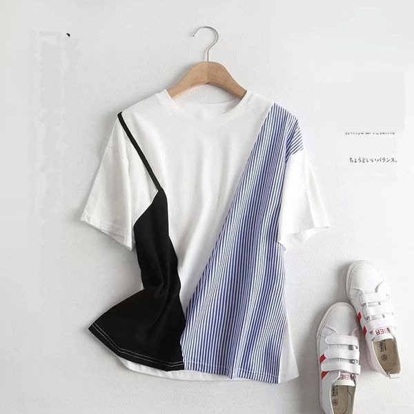 m7423-korean women's clothing 2020 summer new shirt round neck fake two-piece striped stitching short-sleeved t-shirt for women r5r, White
m7423-korean women's clothing 2020 summer new shirt round neck fake two-piece striped stitching short-sleeved t-shirt for women r5r, White