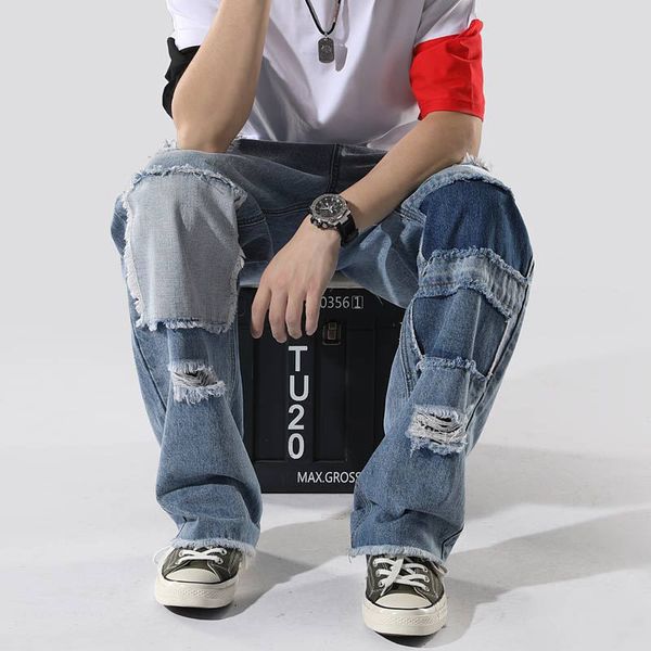 2020 men's breeches autumn new japanese fashion mark patched hole washed cloth wide right leg blue jeans light v0ig
2020 men's breeches autumn new japanese fashion mark patched hole washed cloth wide right leg blue jeans light v0ig
