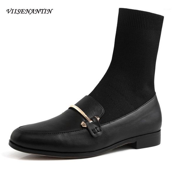 boots korean style low heel stretch all-match genuine leather flat high-socks women metal decoration slip-on designer shoes1, Black
boots korean style low heel stretch all-match genuine leather flat high-socks women metal decoration slip-on designer shoes1, Black