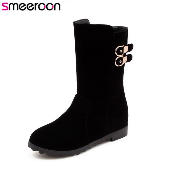 smeeroon 2020 fashion autumn winter boots women round toe slip on low heels mid calf flock boots big size 34-40, Black 
smeeroon 2020 fashion autumn winter boots women round toe slip on low heels mid calf flock boots big size 34-40, Black