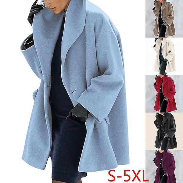 women's wool mixed coat, spacious knitted coat, fashionable collar shawl, women's shallow pocket coat, women's office coat in, Black
women's wool mixed coat, spacious knitted coat, fashionable collar shawl, women's shallow pocket coat, women's office coat in, Black
