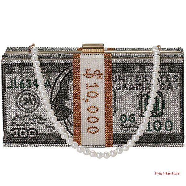 evening bags stack of cash crystals women money clutch