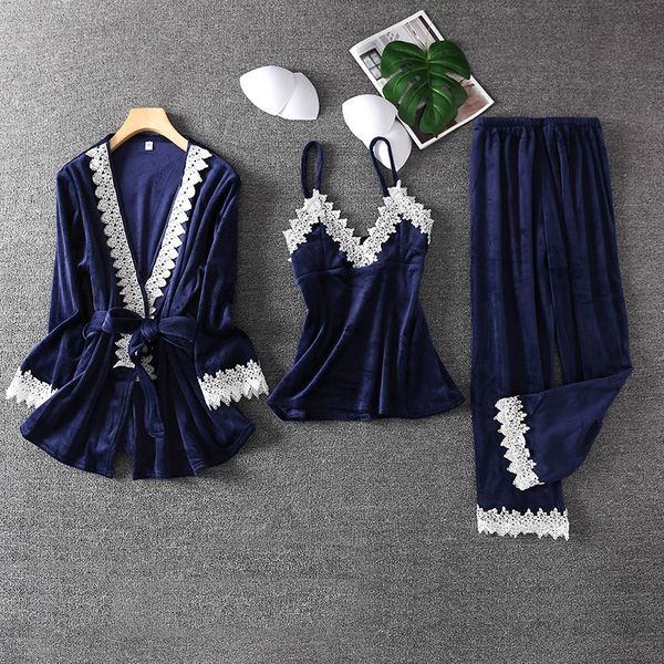 Autumn Winter Warm 3PCS Pajamas Set Female Velvet Sleepwear Sexy Sleep Set Casual Lace Nightwear Soft Kimono Banthrobe Gown, Black-1-3pcs
Autumn Winter Warm 3PCS Pajamas Set Female Velvet Sleepwear Sexy Sleep Set Casual Lace Nightwear Soft Kimono Banthrobe Gown, Black-1-3pcs
