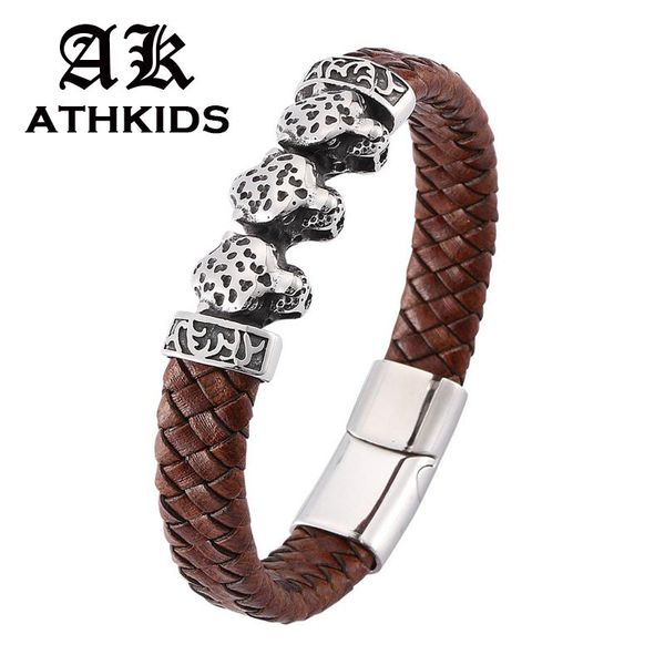 personality leopard head brown woven leather bracelet men stainless steel magnetic buckle fashion charm bangles pd0171, Golden;silver
personality leopard head brown woven leather bracelet men stainless steel magnetic buckle fashion charm bangles pd0171, Golden;silver