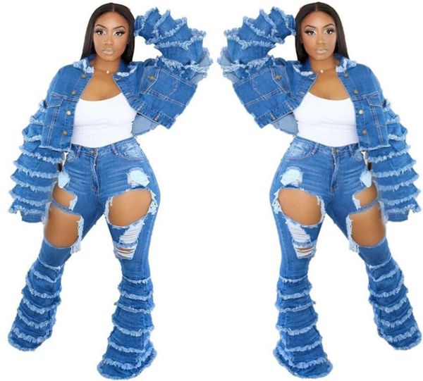 women's tracksuits suit denim sweatsuit cascading ruffles sleeve jacket+flare pants two piece set 2021 tracksuit matching fitness outfi, Gray
women's tracksuits suit denim sweatsuit cascading ruffles sleeve jacket+flare pants two piece set 2021 tracksuit matching fitness outfi, Gray