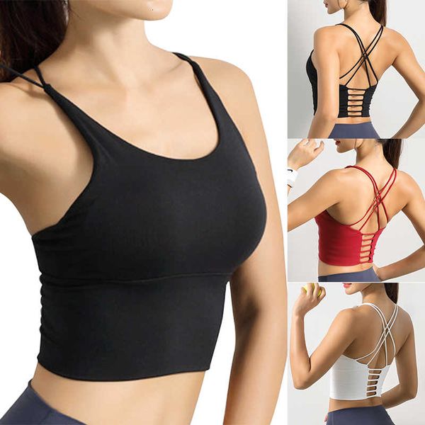 women cute yoga sports bra strappy workout clothes bra vest no steel ring n66, White;black
women cute yoga sports bra strappy workout clothes bra vest no steel ring n66, White;black