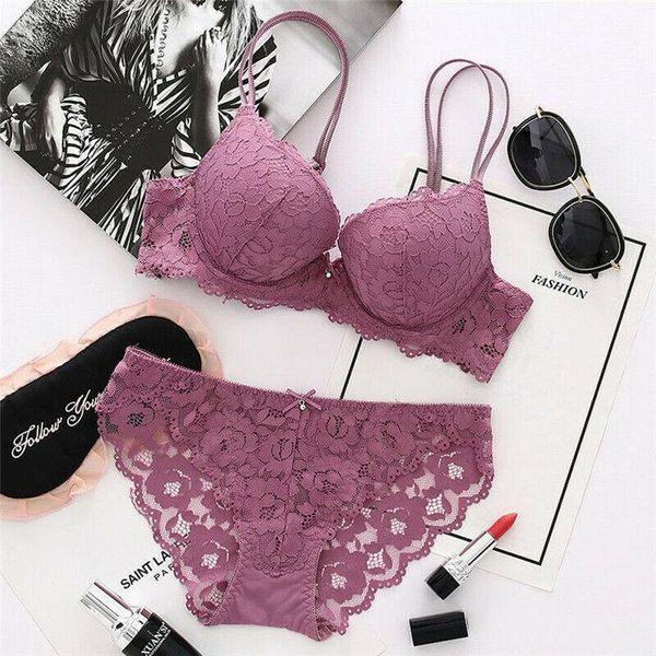 1 pairs womens lace bra set flower padded push up lingerie female black white purple underwear sets 32-38 b1, Red;black
1 pairs womens lace bra set flower padded push up lingerie female black white purple underwear sets 32-38 b1, Red;black