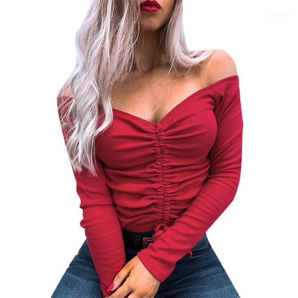 women long sleeve shirts off shoulder t-shirts female long sleeve knitted fashion solid color lady drawstring blouses1, White
women long sleeve shirts off shoulder t-shirts female long sleeve knitted fashion solid color lady drawstring blouses1, White