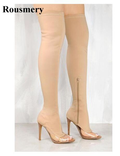 2020 new fashion women open toe bandage pvc patchwork over knee boots cut-out elastic long high heel boots transparent, Black
2020 new fashion women open toe bandage pvc patchwork over knee boots cut-out elastic long high heel boots transparent, Black