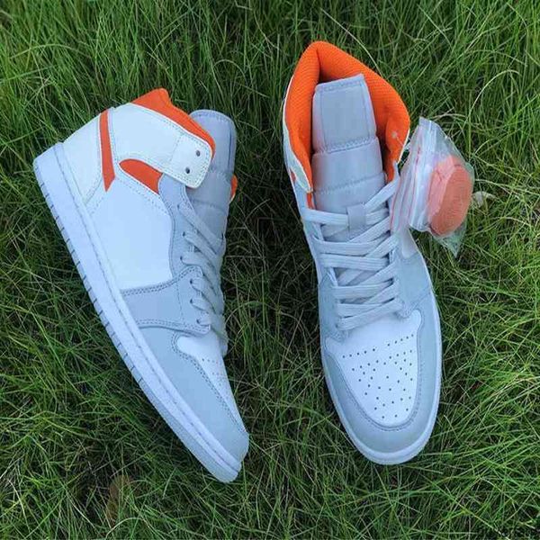 2021 jumpman 1smen women mid basketball shoes starfish orange luxury designer mens womens banned bred toe chicago trainersa35, Black