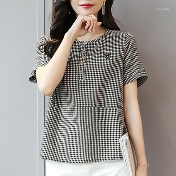 2019 new female small plaid shirt summer short-sleeved korean version of loose cotton shirt o neck fashion clothes short sleeve1, White
2019 new female small plaid shirt summer short-sleeved korean version of loose cotton shirt o neck fashion clothes short sleeve1, White
