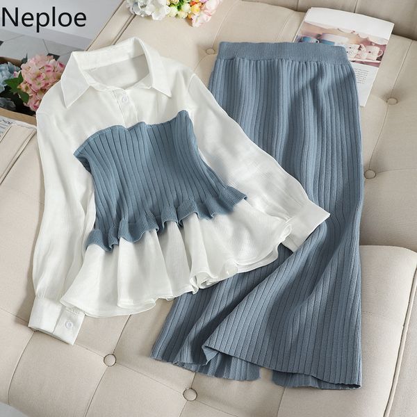 neploe 2020 autumn winter fashion sets blouse patchwork pullover knitwear + split slim knit mid skirt women elegant suits 54860 t200702, White
neploe 2020 autumn winter fashion sets blouse patchwork pullover knitwear + split slim knit mid skirt women elegant suits 54860 t200702, White