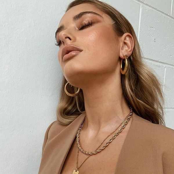 hoop & huggie timeonly simple chunky circle alloy earring for women ladies 2021 slae charm anniversary gifts jewellery feme, Golden;silver