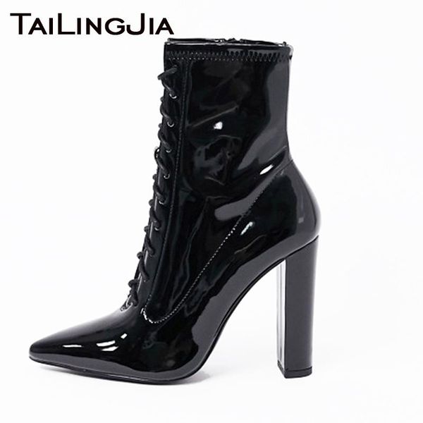 boots 2021 arrival black patent leather chunky heel short for women pointed toe block booties large size lace up boot
boots 2021 arrival black patent leather chunky heel short for women pointed toe block booties large size lace up boot