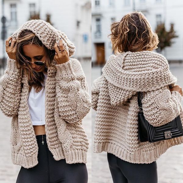 2020 autumn warm korean cardigan knitted ladies hooded thicken sweaters loose oversize jumpers c1024, Black
2020 autumn warm korean cardigan knitted ladies hooded thicken sweaters loose oversize jumpers c1024, Black
