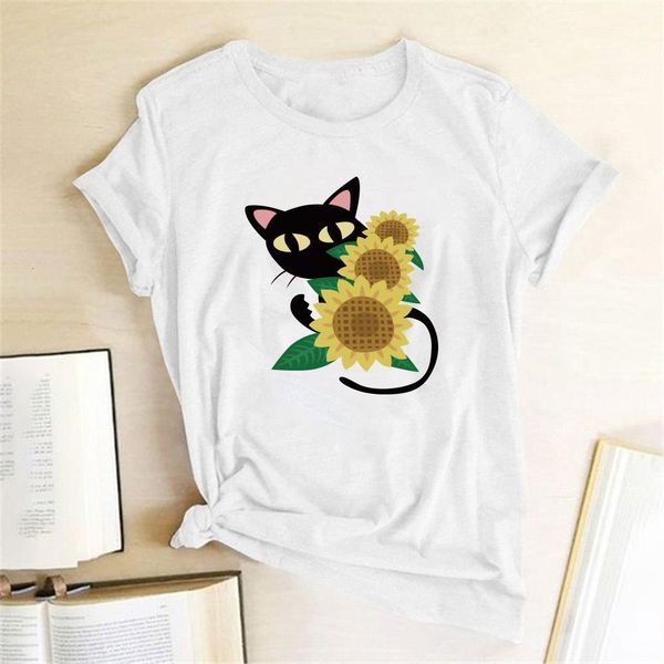 black cat print t-shirt women short sleeve summer sun flowers printing funny t-shirt graphic tees women camisetas mujer, White
black cat print t-shirt women short sleeve summer sun flowers printing funny t-shirt graphic tees women camisetas mujer, White
