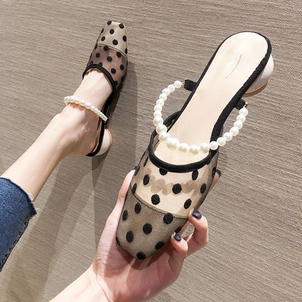 women's shoes sandals 2020 spring new fashion pearl mesh gauze thick mules shoes slippers x1020, Black
women's shoes sandals 2020 spring new fashion pearl mesh gauze thick mules shoes slippers x1020, Black