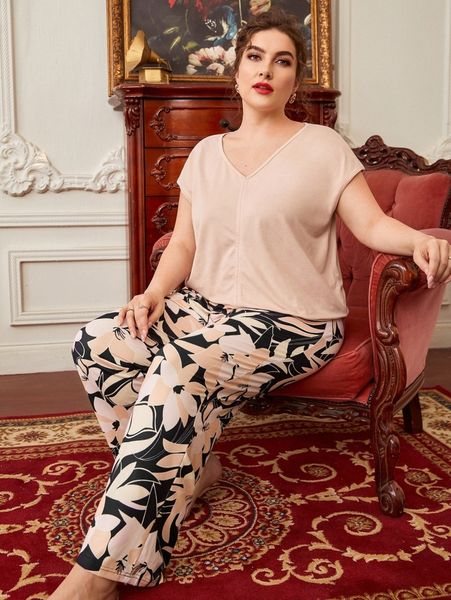 plus floral print pj set h7bt#, Black;white 
plus floral print pj set h7bt#, Black;white