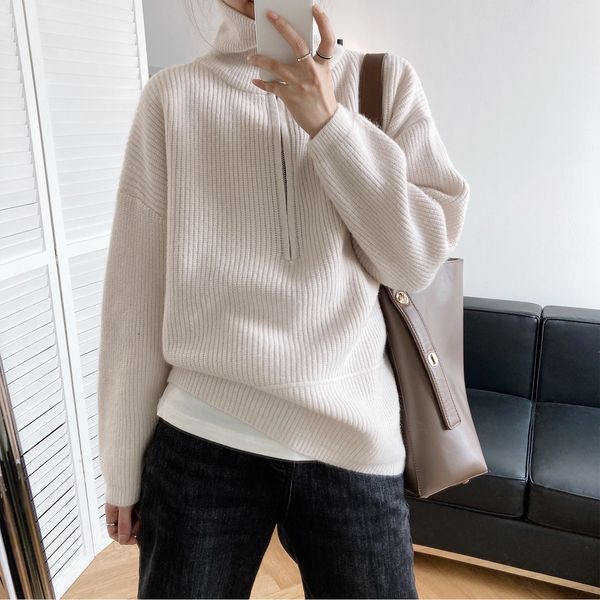 new 2021 spring autumn turtleneck zip design long sleeve loose sweater fashion casual women pullovers pull femme fyr0, White
new 2021 spring autumn turtleneck zip design long sleeve loose sweater fashion casual women pullovers pull femme fyr0, White