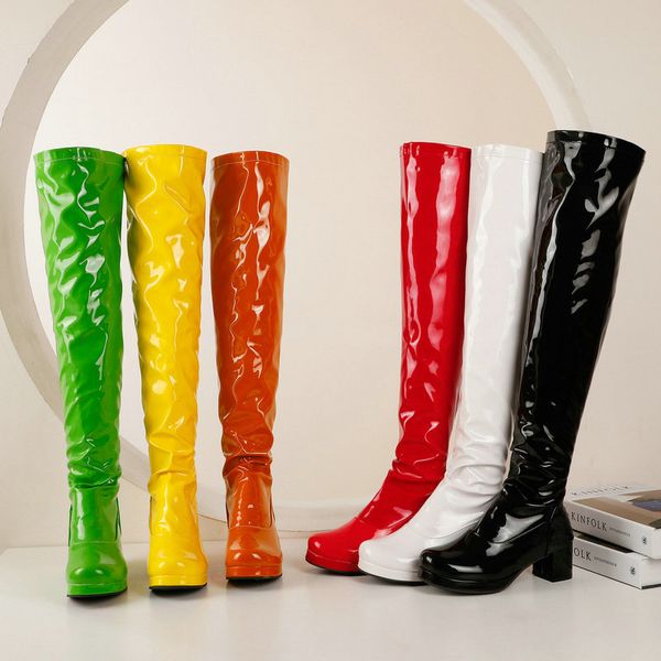 patent pu leather women over the knee boots fashion platform thick heel ladies long boots party women winter shoes green yellow, Black
patent pu leather women over the knee boots fashion platform thick heel ladies long boots party women winter shoes green yellow, Black