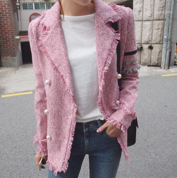 long sleeve thin wool double breasted pearls pink tweed blazer lapel tweed coat women windbreaker slim korean office luxury lady1, Black
long sleeve thin wool double breasted pearls pink tweed blazer lapel tweed coat women windbreaker slim korean office luxury lady1, Black
