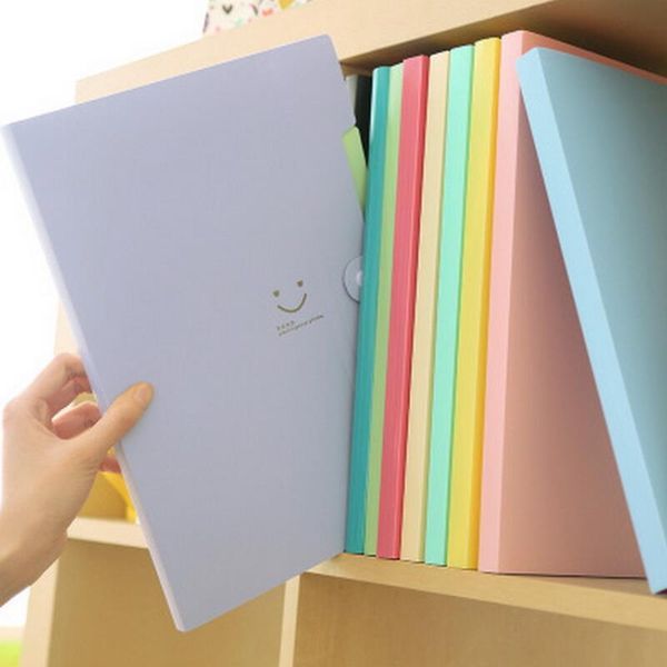 New 4 Color A4 Kawaii Carpetas Filing Supplies Smile Waterproof File Folder 5 Layers Document Bag Office Stationery Dhd2076