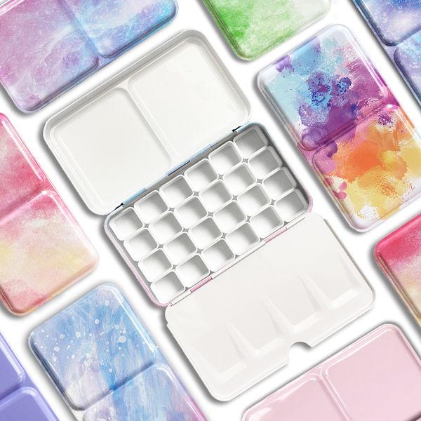 cute 24/26/52pcs half pans watercolor oil paints tins empty palette storage paint tray box for art painting supplie q1107
cute 24/26/52pcs half pans watercolor oil paints tins empty palette storage paint tray box for art painting supplie q1107