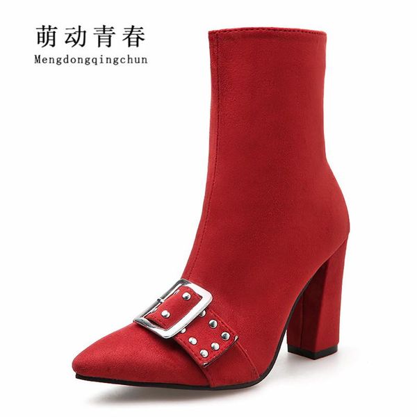 boots women pointed toed zipper ankel red mujer fashion rivet buckle thick heeled wedding, Black
boots women pointed toed zipper ankel red mujer fashion rivet buckle thick heeled wedding, Black