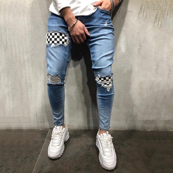 men's jeans fashion lattice patchwork skinny men clothing slim denim pants trousers casual for, Blue
men's jeans fashion lattice patchwork skinny men clothing slim denim pants trousers casual for, Blue