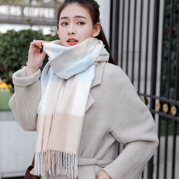 scarf winter korean version versatile plaid cashmere shawl dual purpose female student long warm and thickened neck, Blue;gray
scarf winter korean version versatile plaid cashmere shawl dual purpose female student long warm and thickened neck, Blue;gray