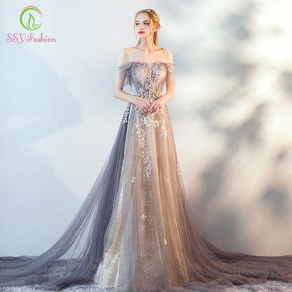 ssyfashion new evening dress luxury lace beading off shoulder light grey with train prom party formal gowns custom1, White;black
ssyfashion new evening dress luxury lace beading off shoulder light grey with train prom party formal gowns custom1, White;black
