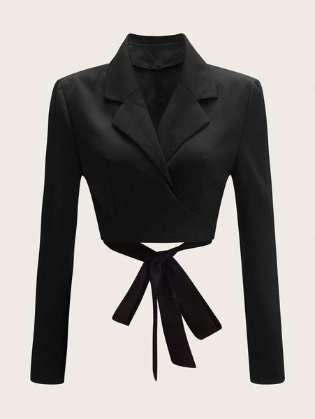 knot hem wrap lapel collar blazer h3w7#, White;black