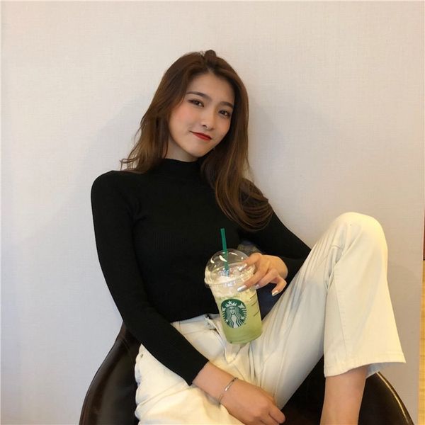 autumn and winter new korean style slim fit sweater base pullover pulloverunderpants pullovershirt semi-high collar pullover sweater women&#, White 
autumn and winter new korean style slim fit sweater base pullover pulloverunderpants pullovershirt semi-high collar pullover sweater women&#, White