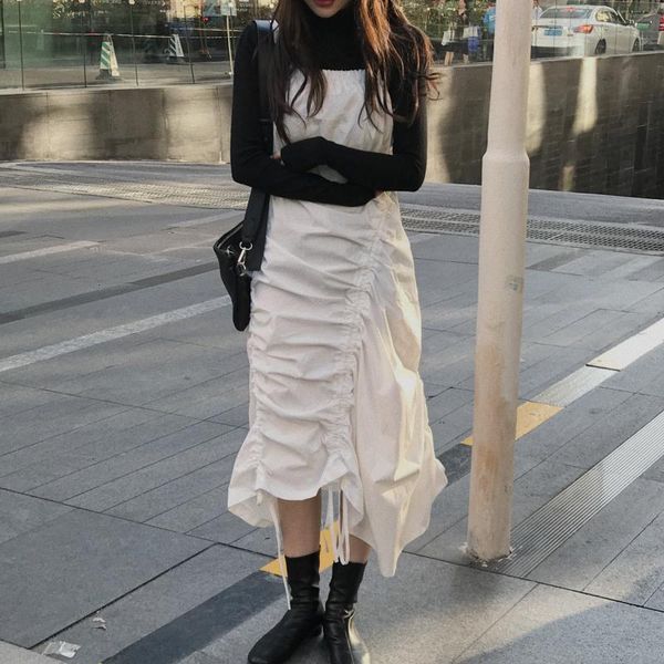 korean 2020 women summer long dress sleeveless draped drawstring irregular hem spaghetti strap ladies dresses sukienki, Black;gray
korean 2020 women summer long dress sleeveless draped drawstring irregular hem spaghetti strap ladies dresses sukienki, Black;gray