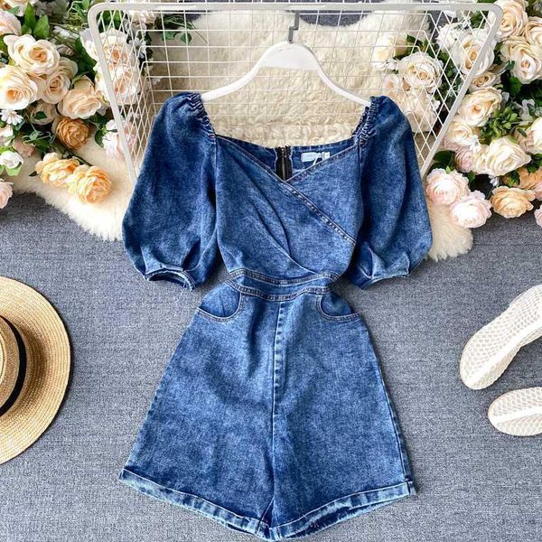 women's jumpsuits & rompers fmfssom summer spring chic puff sleeve v-neck pocket vintage retro loose pockets denmin women ladies female, Black;white
women's jumpsuits & rompers fmfssom summer spring chic puff sleeve v-neck pocket vintage retro loose pockets denmin women ladies female, Black;white