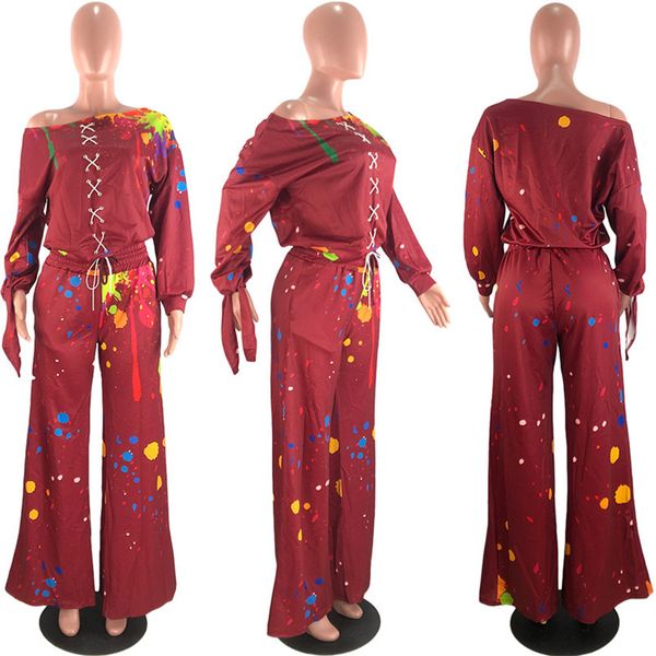 women splash ink print tracksuit graffiti streetwear wide legs pants outfit long sleeve off shoulder t-shirt trousers suit d102806, White
women splash ink print tracksuit graffiti streetwear wide legs pants outfit long sleeve off shoulder t-shirt trousers suit d102806, White