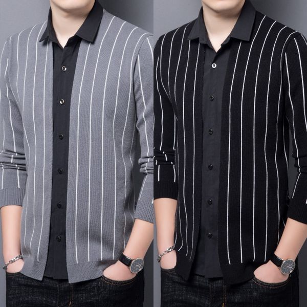 fake two piece cardigan autumn winter men's long sleeve shirt vertical stripe knitted sweater men's sweater + two piece shirt set, Blue
fake two piece cardigan autumn winter men's long sleeve shirt vertical stripe knitted sweater men's sweater + two piece shirt set, Blue