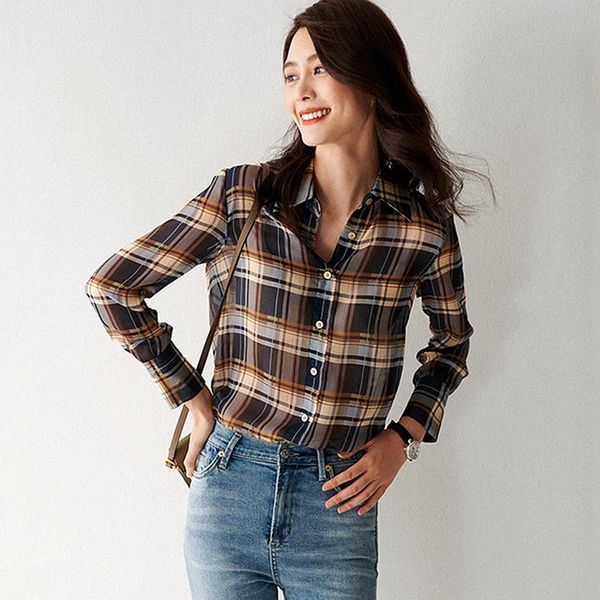 100% silk blouse women shirt plaid casual style printed ruffles long sleeves elegant style simple design office new fashion, White
100% silk blouse women shirt plaid casual style printed ruffles long sleeves elegant style simple design office new fashion, White