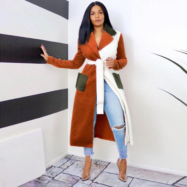 women's trench coats jacket women contrast color patchwork turn down collar long coat with sashes autumn winter clothing, Tan;black
women's trench coats jacket women contrast color patchwork turn down collar long coat with sashes autumn winter clothing, Tan;black