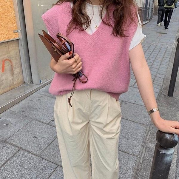 autumn winter korean style office lady knitted solid color sleeveless vest sweaters women pullovers pull sans manches femme pink1, Black;white
autumn winter korean style office lady knitted solid color sleeveless vest sweaters women pullovers pull sans manches femme pink1, Black;white