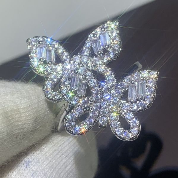 double butterfly ring luxury jewelry 925 sterling silver princess white z cz diamond gemstones women wedding engagement band ring gift, Slivery;golden 
double butterfly ring luxury jewelry 925 sterling silver princess white z cz diamond gemstones women wedding engagement band ring gift, Slivery;golden