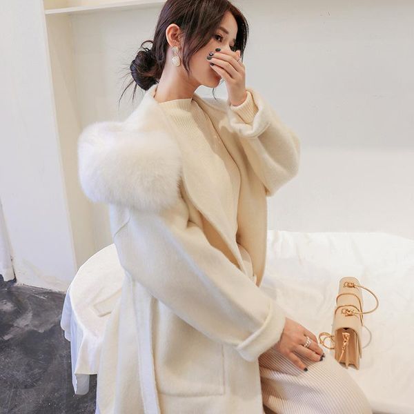 women's wool & blends 2021 double-sided cashmere coat female in the high-end hooded fur collars long against special winter season, Black
women's wool & blends 2021 double-sided cashmere coat female in the high-end hooded fur collars long against special winter season, Black