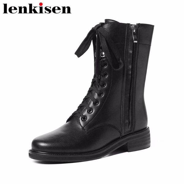 lenkisen rock girls motorcycle boots zip round toe solid med heels genuine leather black color women mid-calf boots l39
lenkisen rock girls motorcycle boots zip round toe solid med heels genuine leather black color women mid-calf boots l39
