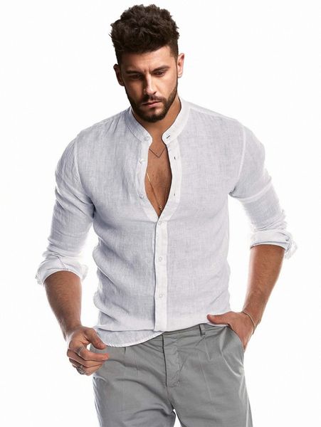 men stand neck button up shirt m2d6#, White;black